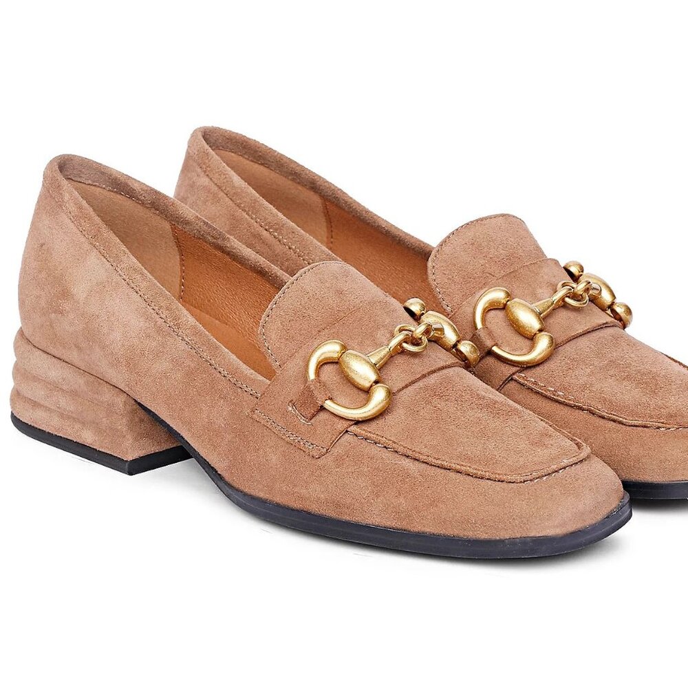 Size 9 (EU 39) - Saint G New York Jenny Loafer - Taupe Suede - Womens Horse Bit